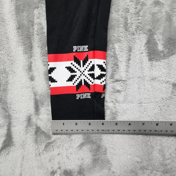 PINK Victoria's Secret Yoga Pants Womens S Black Red White Fair Isle Snowflake - Picture 8 of 9